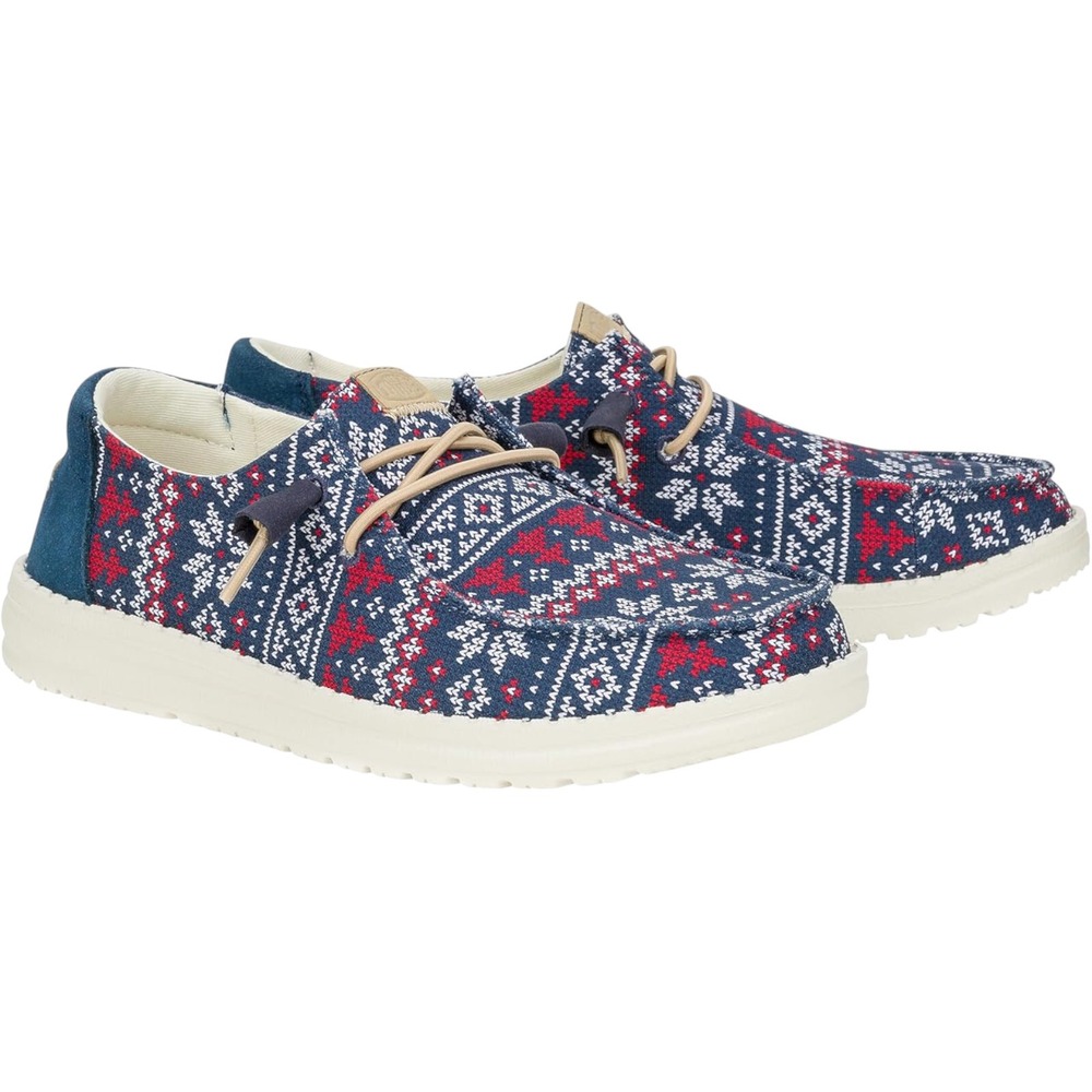 Hey Dude Wally Winter Holiday Sweater Navy Slip On Loafers Shoes Men's Size 12